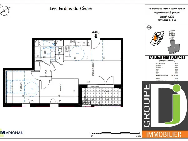 Appartement 3 pièces 59 m²