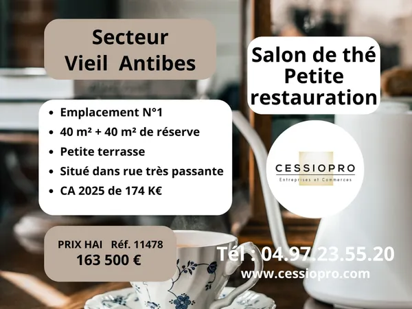 Salon de thé, petite restauration, emplacement No1, petite terrasse, secteur vieil Antibes