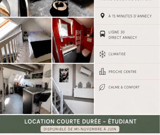 Studio cosy meublé bail etudiant ou bail mobilité - 15 min d'Annecy