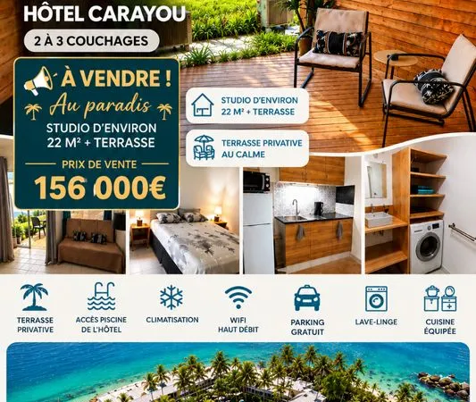 Vente studio avec terrasse hôtel carayou
