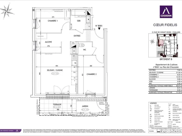 Appartement 3 pièces 63 m²