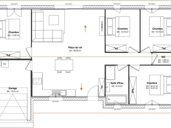 A Brouilla, Villa T5 de plain pied avec garage et jardin en 3 Faces