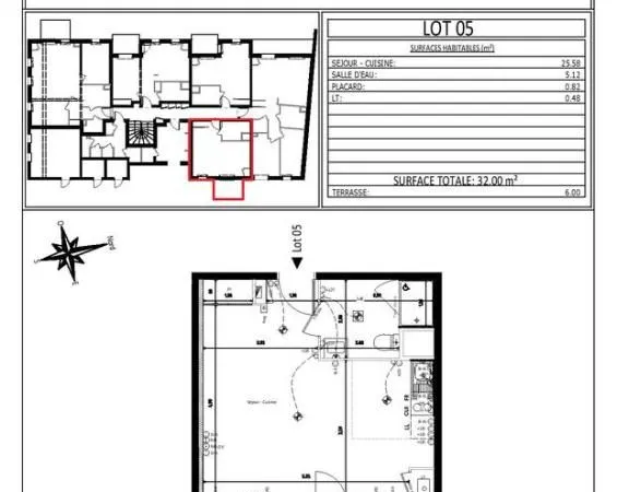 Studio 1 pièce 32 m²