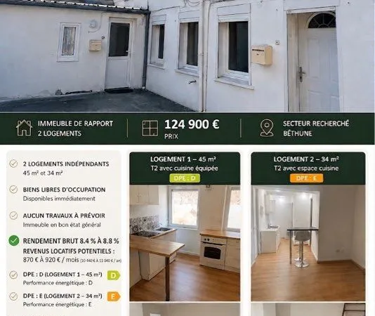 SPÉCIAL INVESTISSEUR - Immeuble 2 lots clé en main / DPE D & E - Béthune