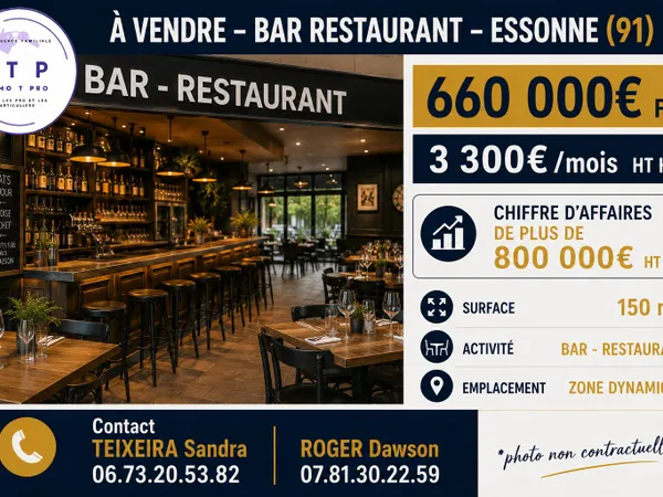 MAGNIFIQUE BAR BRASSERIE DANS UNE GRANDE VILLE DE L'ESSONNE (91)