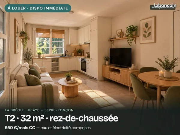 T2 RDC 32 m² - La Bréole - eau et élec comprises