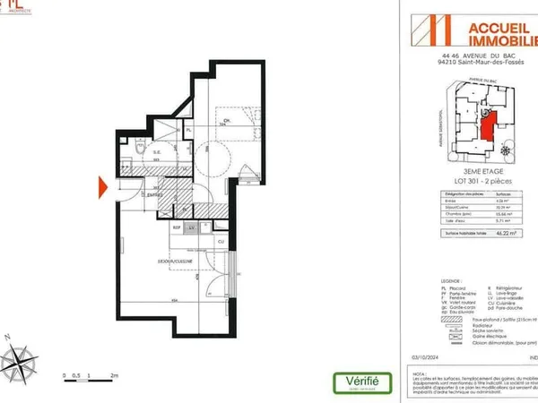 Appartement 2 pièces 46 m²