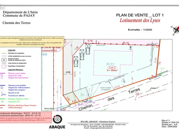 Grand terrain constructible et viabilisé de 686 m² - PAJAY (38260)