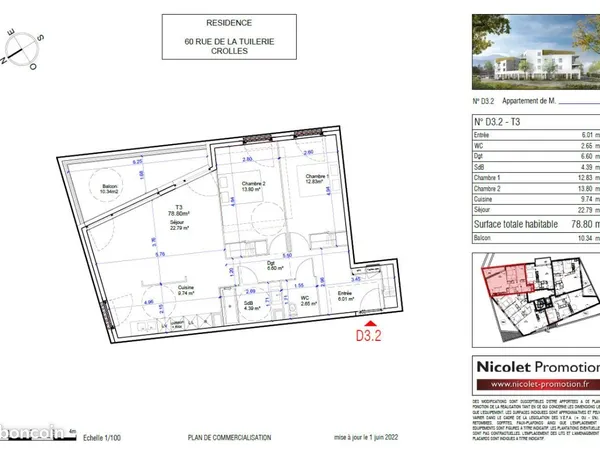 Appartement 3 pièces 78 m²