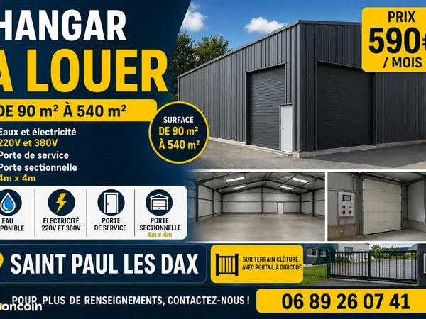 Local d’activité et entrepôt Location Saint-Paul-lès-Dax 1p 90m² 590€