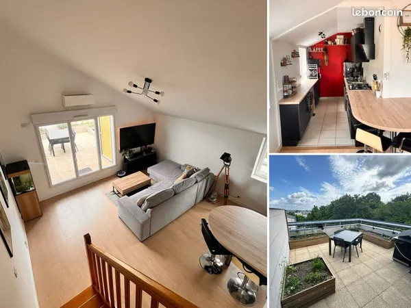 T3 duplex meublé - Terrasse 23 m² sans vis-à-vis - 2 parkings - Avrillé