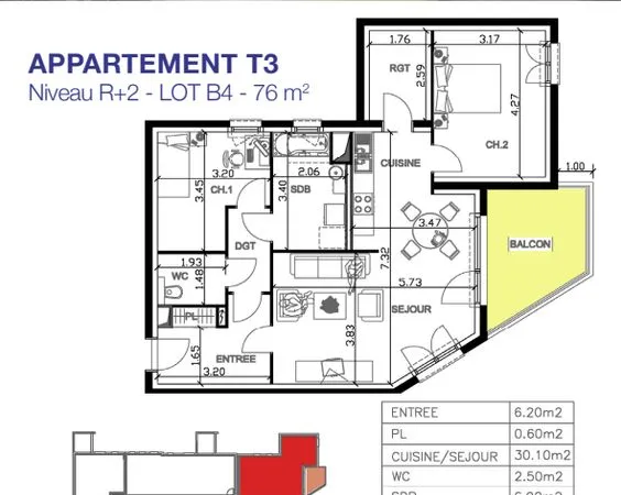 Appartement T3 avec balcon et parkings, proche frontière luxembourgeoise