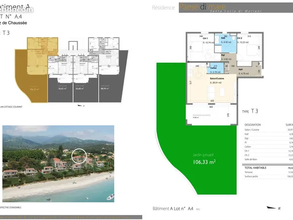 T3 70 m² Bord de mer - Jardin 106 m² - Résidence récente