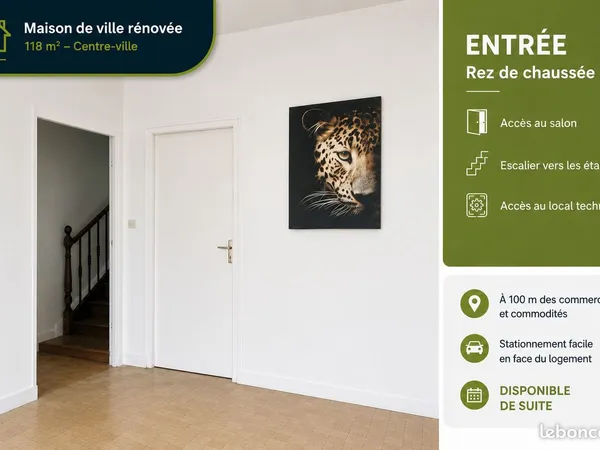 Maison de ville rénovée - 118 m² - Centre La Chapelle-Saint-Laurent