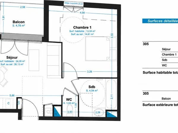 Appartement 2 pièces 43 m²