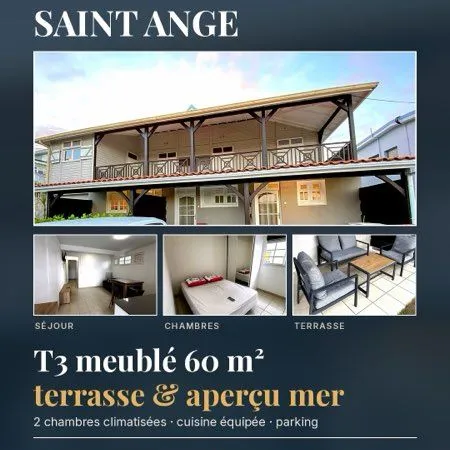 Villa Saint Ange, T3 meublé 60 m² terrasse Schoelcher