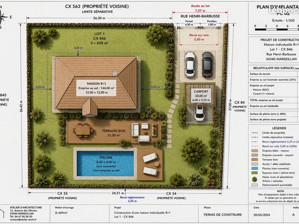 RARE - Terrain constructible 658 m² - Marseillan (Les Mougères) Hérault - R+1 et piscine