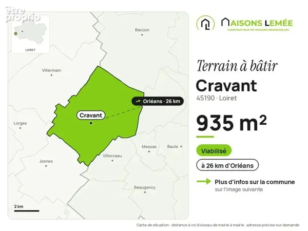 Terrain à bâtir 935 m² viabilisé à Cravant