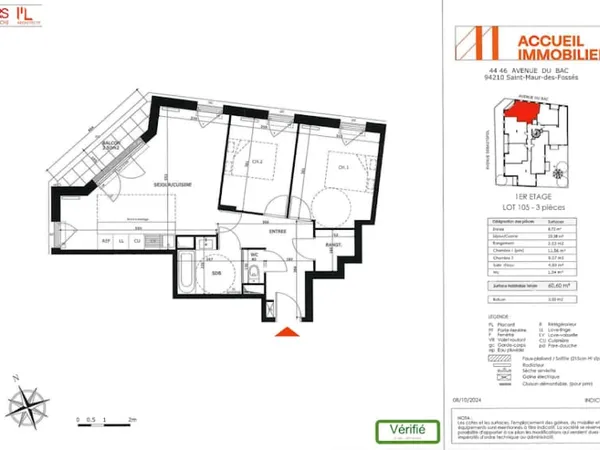 Appartement 3 pièces 61 m²