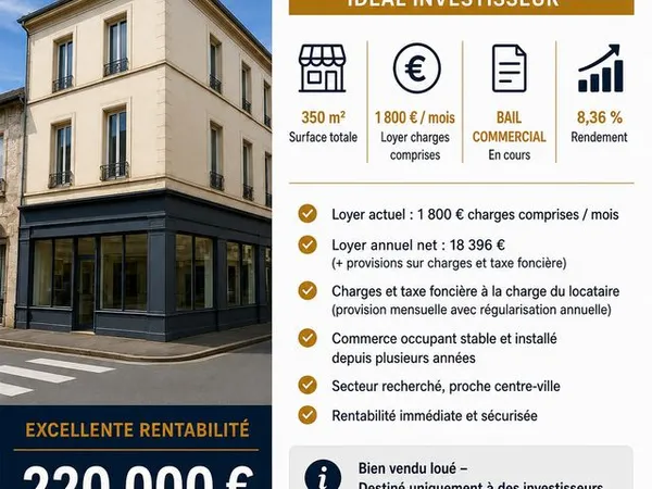 Local commercial vendu loué - investissement locatif rendement 8,36% - aurillac