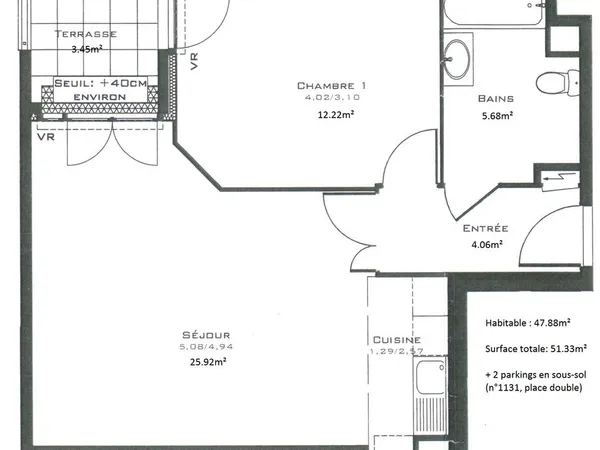 Appartement 2 pièces 48m² neuf Ermont Centre/2pkg