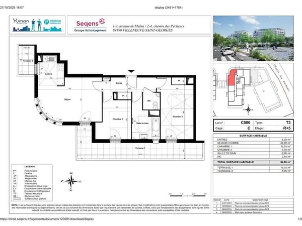 Appartement 3 pièces 64 m²
