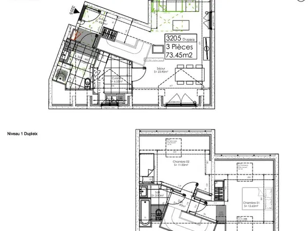 Duplex 3 pièces 73 m²