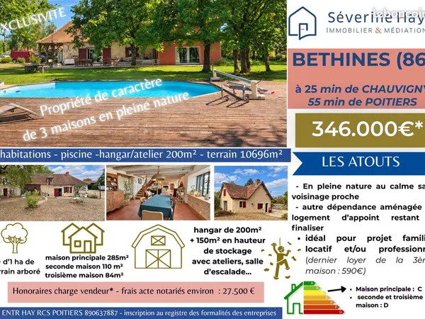 Propriété rurale de caractère - 3 maisons, piscine et dépendances sur 1 hectare