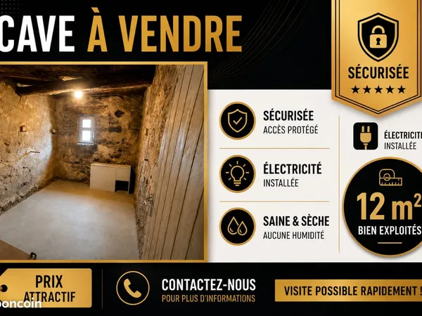 Cave / local de stockage 12m2 sain et sécurisé