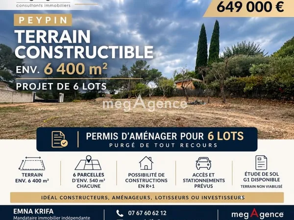 PEYPIN - TERRAIN 6 400 m² - PA POUR 6 LOTS