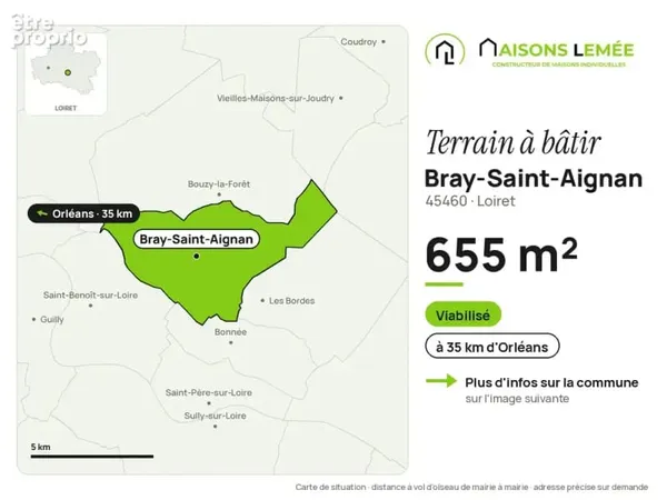 Terrain à bâtir 655 m² viabilisé à Bray-Saint-Aignan