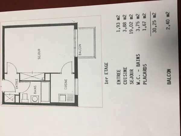 Studio 1 pièce 31 m²