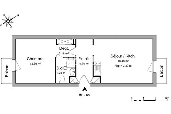 Appartement 2 pièces 42 m²