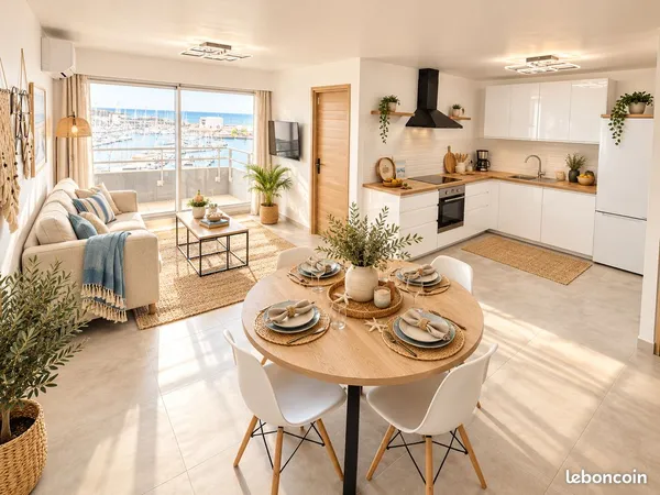 CANET-PLAGE CENTRE — Appartement T3 rénové, vue mer & port, à deux pas de la plage _ direct propriét