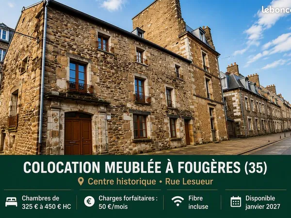 🏡 COLOCATION MEUBLÉE DE CARACTÈRE À FOUGÈRES (35) - Étudiants Apprentis Jeunes actifs