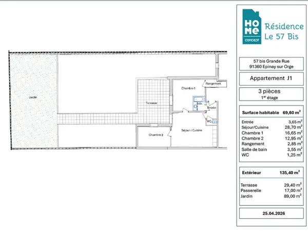 Appartement entièrement réhabilité de 3 pièces avec terrasse 16 m². Possibilité de parking.
