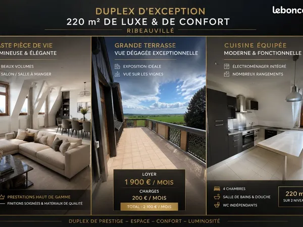 DUPLEX DE PRESTIGE - 220 m² - 4 CHAMBRES - GRANDE TERRASSE - RIBEAUVILLÉ