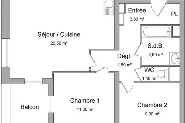 Appartement 3 pièces 62 m²