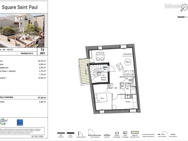 Duplex 2 pièces 51 m²