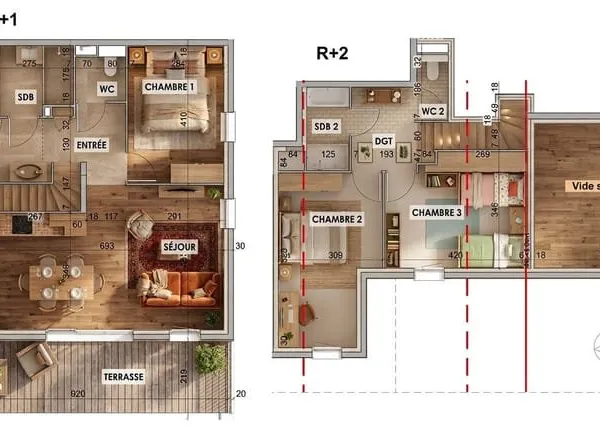 Sublime Appartement 4 pièce(s) 94 m2 en duplex et dernier étage, dans un petit cocon privilégié