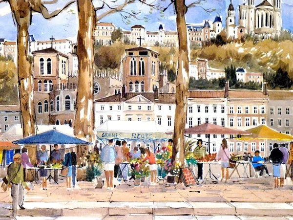 Fruits et légumes - Marché quai Saint-Antoine Lyon - Camion et matériel