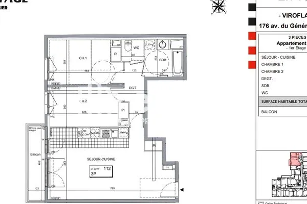 Appartement 3 pièces 68 m²