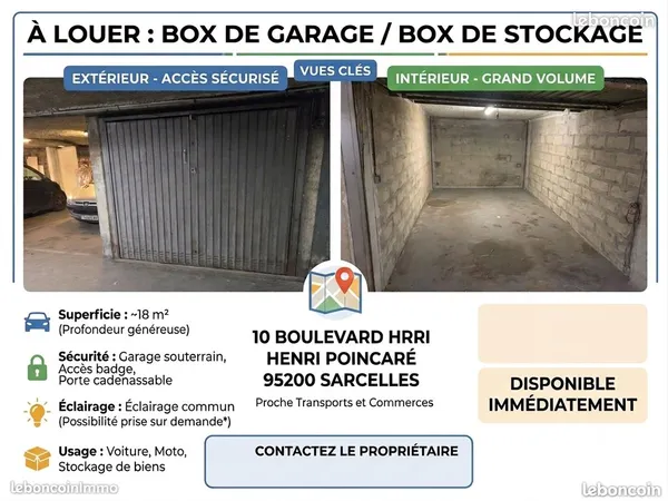 À louer : Box fermé / Garage / Stockage — Sarcelles (95200)