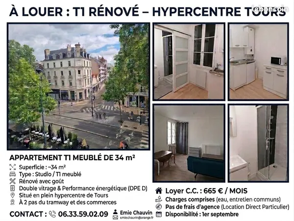 Location T1 hypercentre Tours