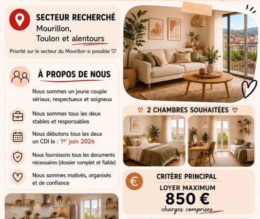 🔎 Recherche appartement à louer sur Toulon - Quartier Mourillon de préférence