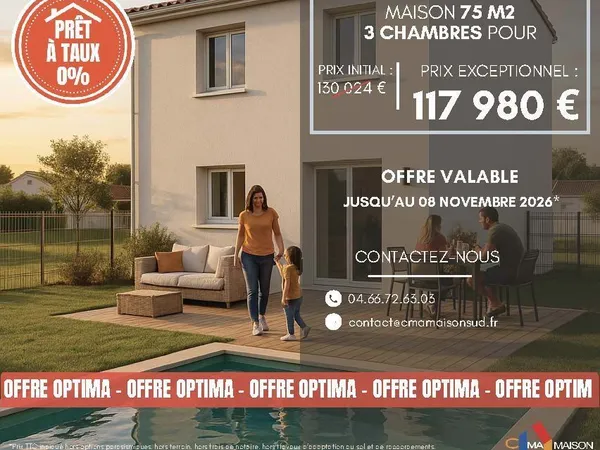 Projet de construction d'une maison 75 m² avec terrain à REDESSAN (30)