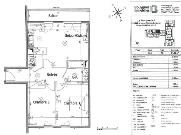 Appartement 3 pièces 62 m²