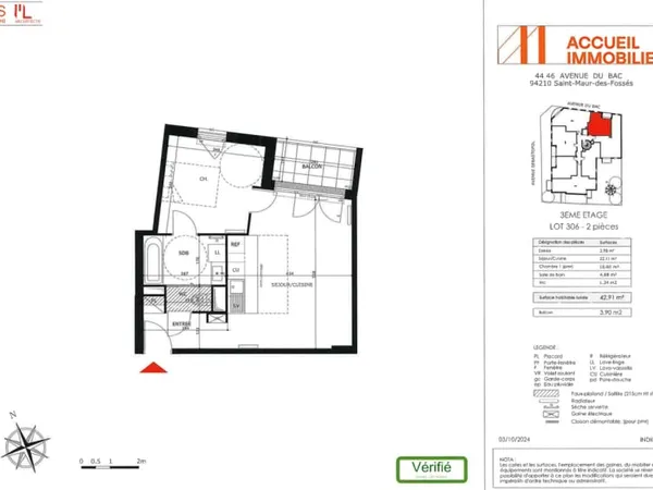 Appartement 2 pièces 43 m²