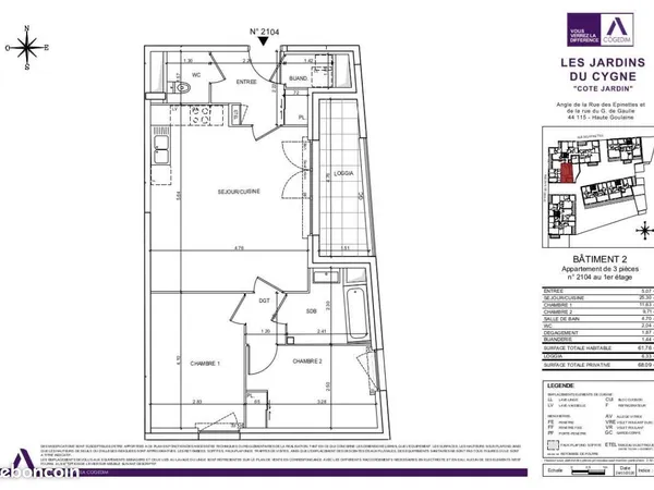 Appartement 3 pièces 61 m²