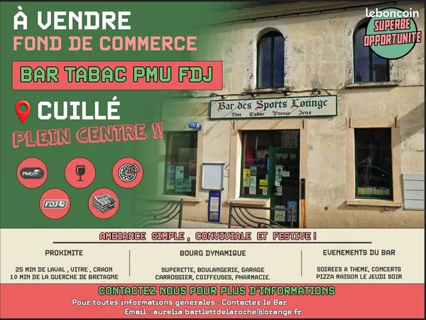 Fonds de commerce bar, tabac, pmu, fdj 100 m²